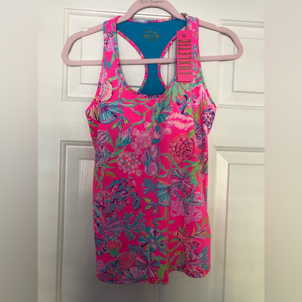 NWT Lilly Pulitzer Luxletic Mina Bra Tank Pink Isle Shell Me Something Good
